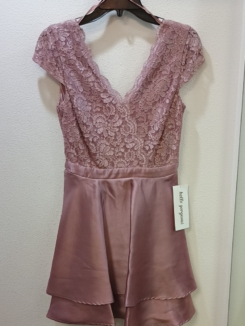 Elegant Mauve Lace & Satin Prom Dress